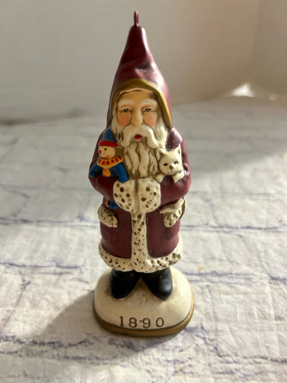 VTG SANTA CLAUS HOLDING CAT & CLOWN WITH 1890 ON BASE CHRISTMAS EVE (1983) KOREA